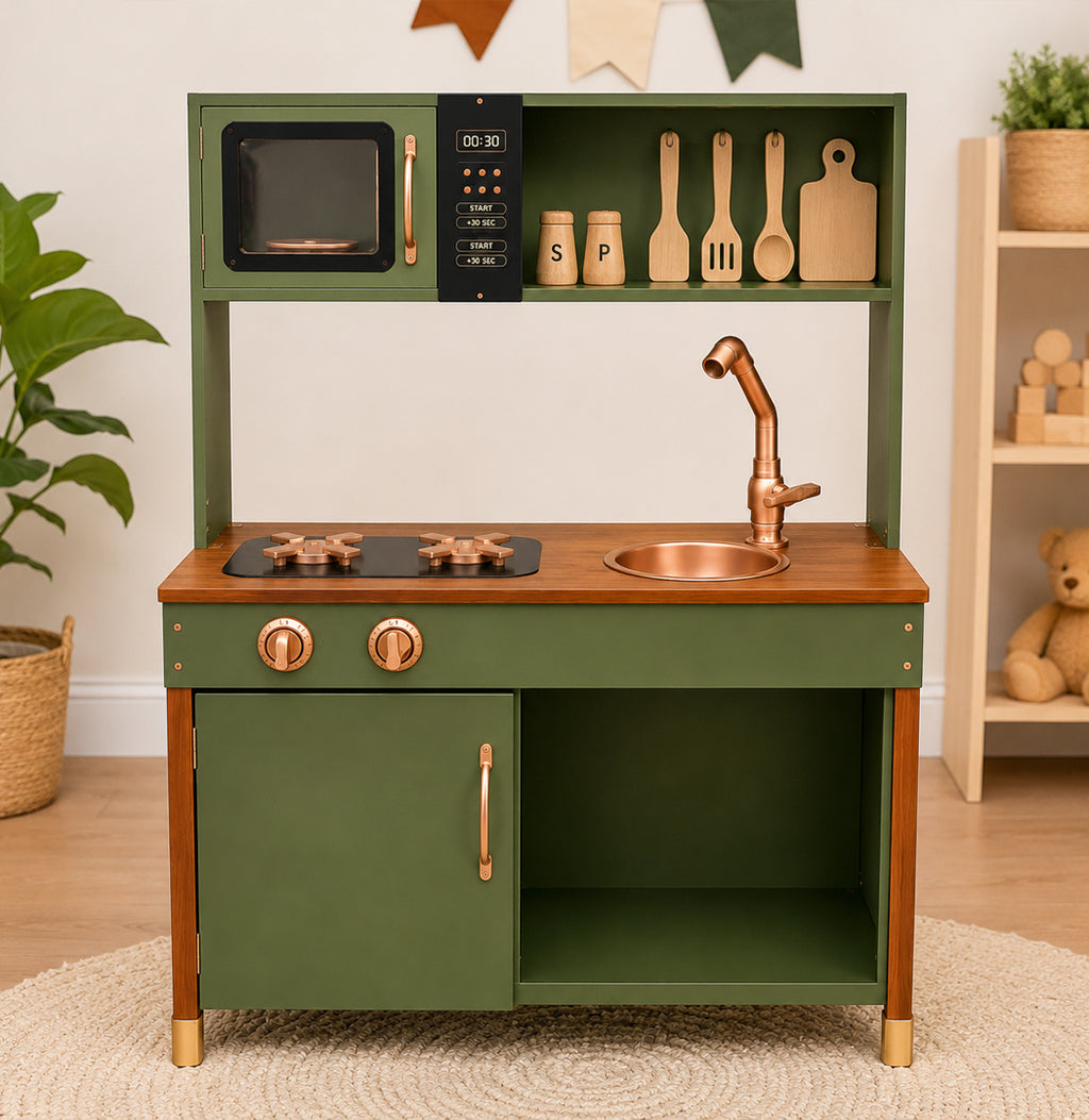 Kids Kitchen Set With Wooden Utensils