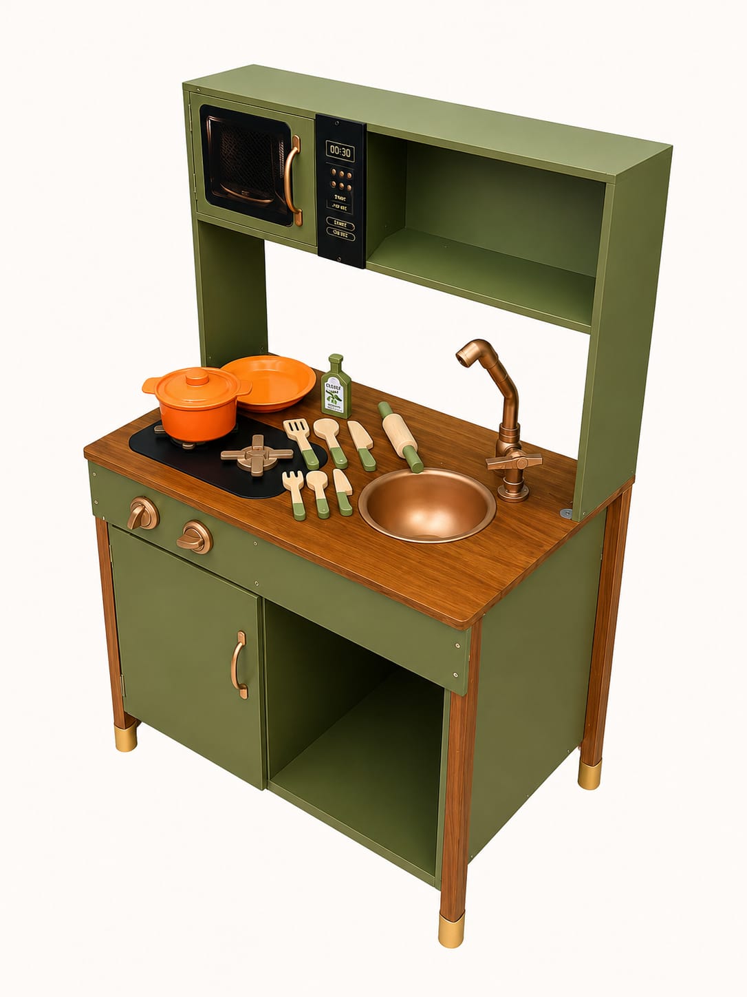 Kids Kitchen Set With Wooden Utensils